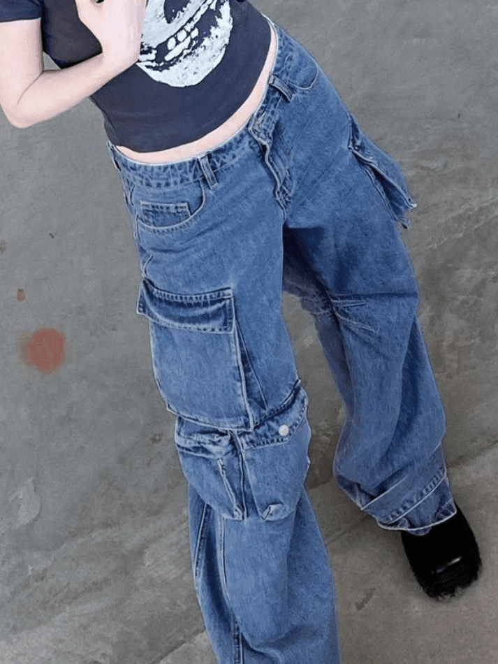 Jean cargo baggy à poches délavées vintage-Cargos-MAUV STUDIO-STREETWEAR-Y2K-CLOTHING
