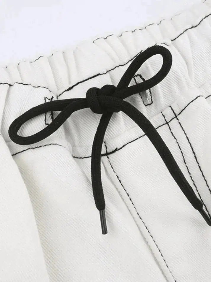 Jean cargo baggy blanc à rayures latérales-Cargos-MAUV STUDIO-STREETWEAR-Y2K-CLOTHING