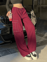Jean cargo baggy vintage à coutures détaillées-Cargos-MAUV STUDIO-STREETWEAR-Y2K-CLOTHING