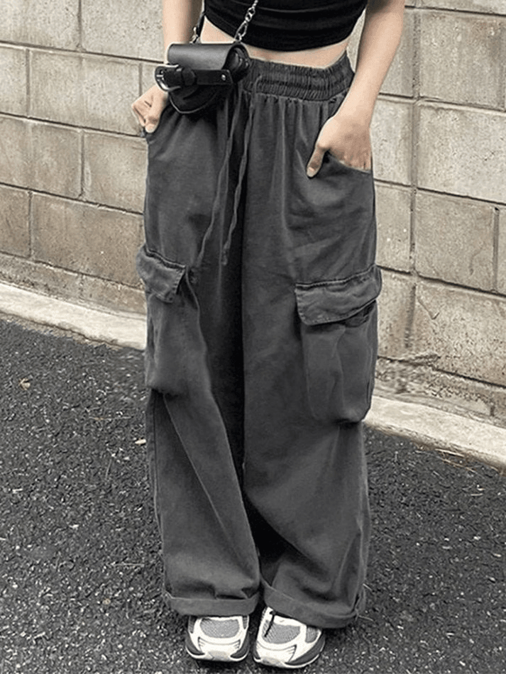 Jean cargo baggy vintage avec poches-Gray-S-MAUV STUDIO