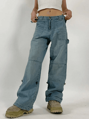 Jean cargo coupe droite avec ceinture-Cargos-MAUV STUDIO-STREETWEAR-Y2K-CLOTHING