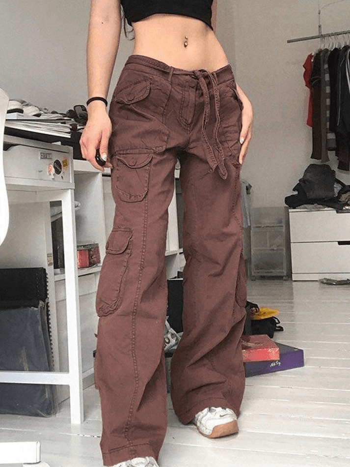 Jean cargo délavé à poches plaquées-Cargos-MAUV STUDIO-STREETWEAR-Y2K-CLOTHING