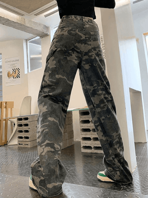 Jean cargo délavé vert camouflage-Cargos-MAUV STUDIO-STREETWEAR-Y2K-CLOTHING
