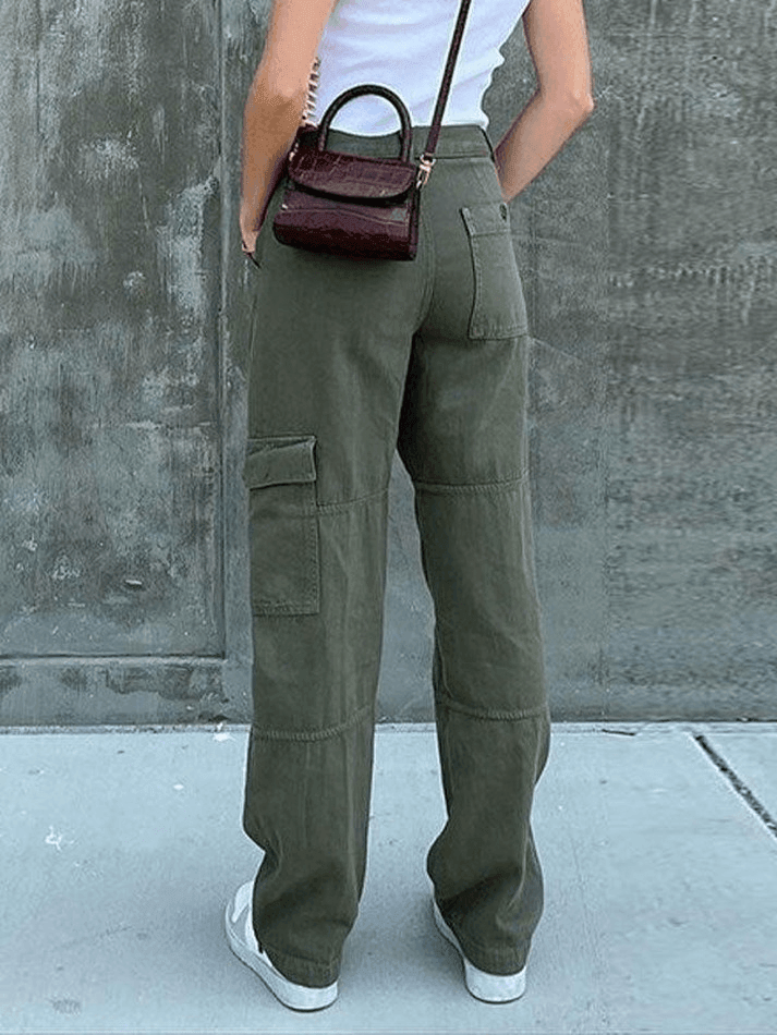 Jean cargo droit à poches plaquées-Cargos-MAUV STUDIO-STREETWEAR-Y2K-CLOTHING