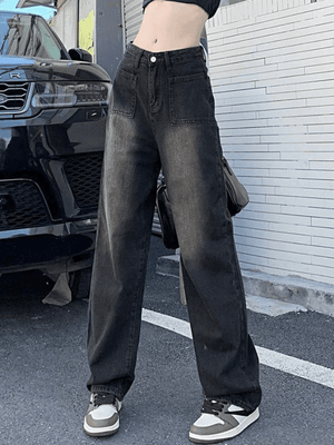 Jean cargo droit vintage délavé-Jeans-MAUV STUDIO-STREETWEAR-Y2K-CLOTHING