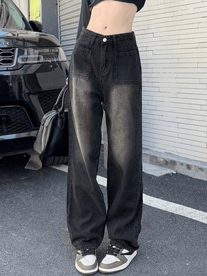 Jean cargo droit vintage délavé-Jeans-MAUV STUDIO-STREETWEAR-Y2K-CLOTHING