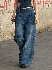 Jean cargo patchwork bleu délavé baggy-Jeans-MAUV STUDIO-STREETWEAR-Y2K-CLOTHING