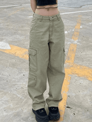 Jean cargo vert délavé avec poche-Cargos-MAUV STUDIO-STREETWEAR-Y2K-CLOTHING