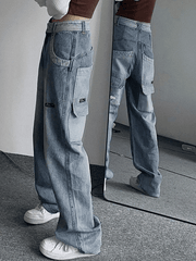 Jean cargo vintage à délavage clair et patchwork-Cargos-MAUV STUDIO-STREETWEAR-Y2K-CLOTHING