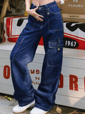 Jean cargo vintage délavé foncé-Cargos-MAUV STUDIO-STREETWEAR-Y2K-CLOTHING