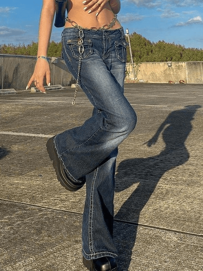 Jean cargo vintage taille basse-Jeans-MAUV STUDIO-STREETWEAR-Y2K-CLOTHING