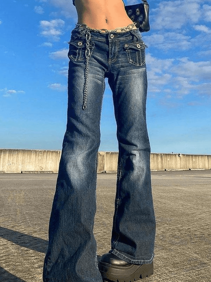 Jean cargo vintage taille basse-Bleu-S-MAUV STUDIO