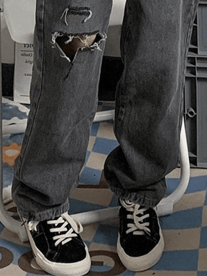 Jean déchiré effiloché délavé vintage-Jeans-MAUV STUDIO-STREETWEAR-Y2K-CLOTHING