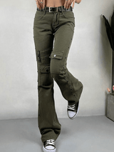 Jean évasé délavé à décor métallique-Jeans-MAUV STUDIO-STREETWEAR-Y2K-CLOTHING