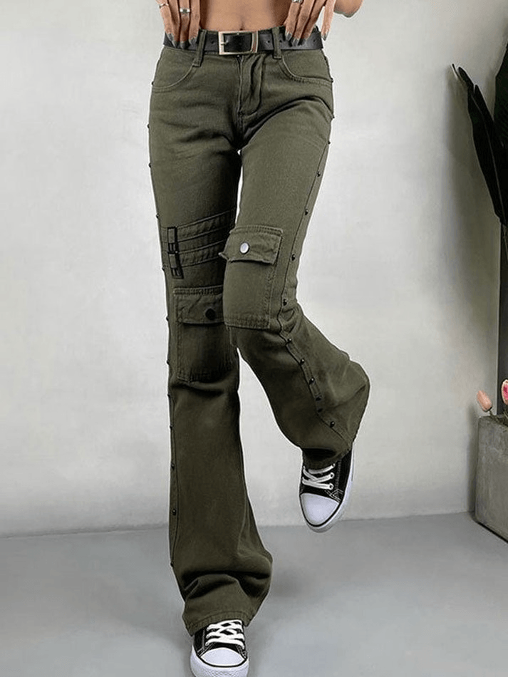 Jean évasé délavé à décor métallique-Jeans-MAUV STUDIO-STREETWEAR-Y2K-CLOTHING