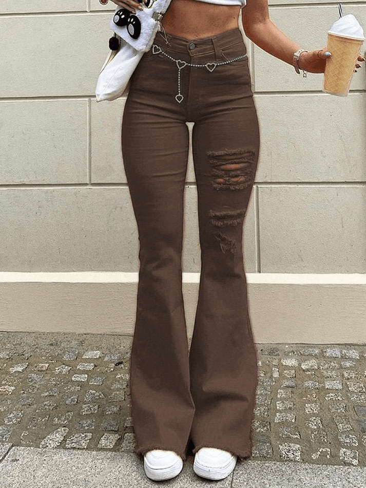 Jean évasé stretch effet vieilli-Jeans-MAUV STUDIO-STREETWEAR-Y2K-CLOTHING