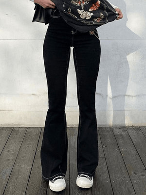 Jean évasé taille mi-haute délavé-Jeans-MAUV STUDIO-STREETWEAR-Y2K-CLOTHING