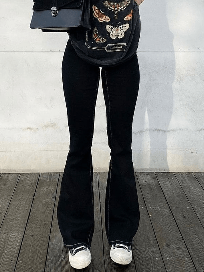Jean évasé taille mi-haute délavé-Jeans-MAUV STUDIO-STREETWEAR-Y2K-CLOTHING