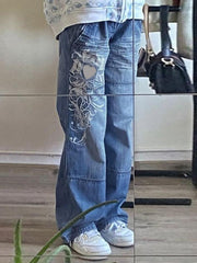 Jean imprimé cœur délavé vintage-Jeans-MAUV STUDIO-STREETWEAR-Y2K-CLOTHING