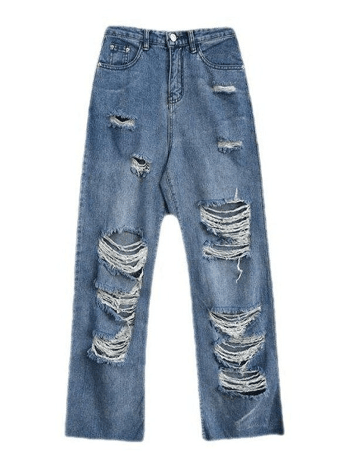 Jean super déchiré taille haute-Jeans-MAUV STUDIO-STREETWEAR-Y2K-CLOTHING
