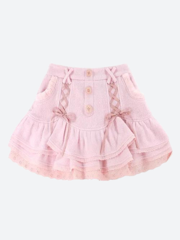 Kawaii Ruffled Layered Lace Mini Skirt-Mauv Studio
