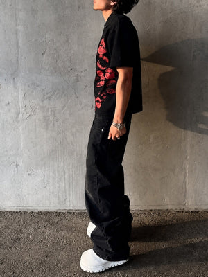 Kiss Tee with button front, Y2K graphic tee styled with low rise bottoms