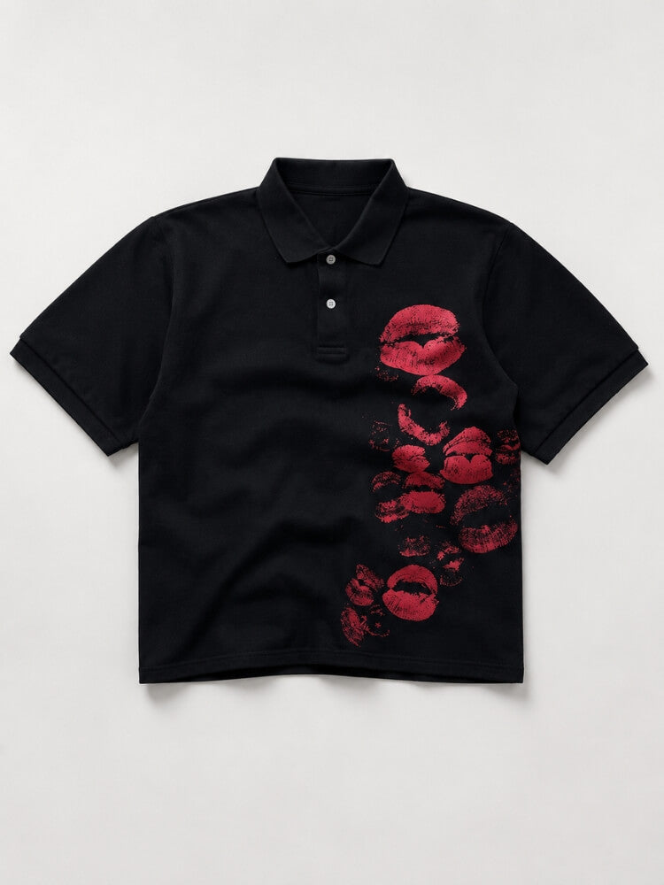 Kiss Tee with button front, Y2K graphic tee styled with low rise bottoms