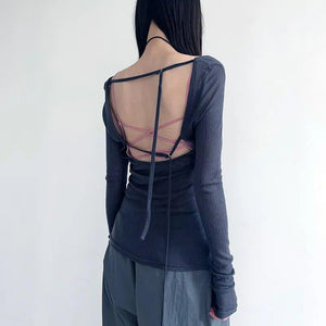 Knitted Mesh Backless Top-Mauv Studio