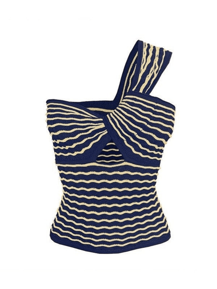 Knitted Stripe One Shoulder Tank Top-Tops&Tees-MAUV STUDIO-STREETWEAR-Y2K-CLOTHING