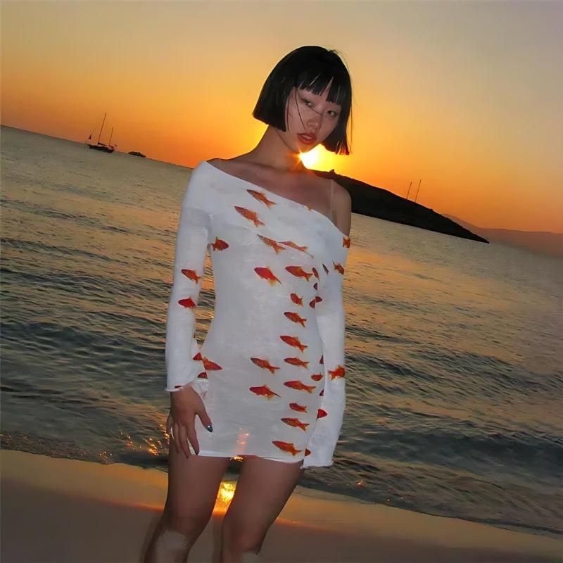 knee length dresses for ladies MIAMI VIBES PRINTED MESH MAXI DRESS – AKIRA main image 1