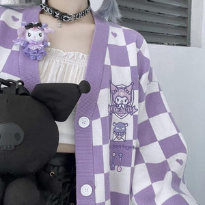Kuromi Buttoned Purple Cardigan-Mauv Studio