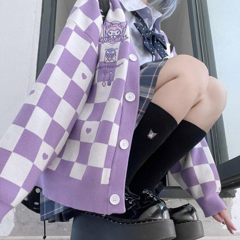 Kuromi Buttoned Purple Cardigan-Mauv Studio
