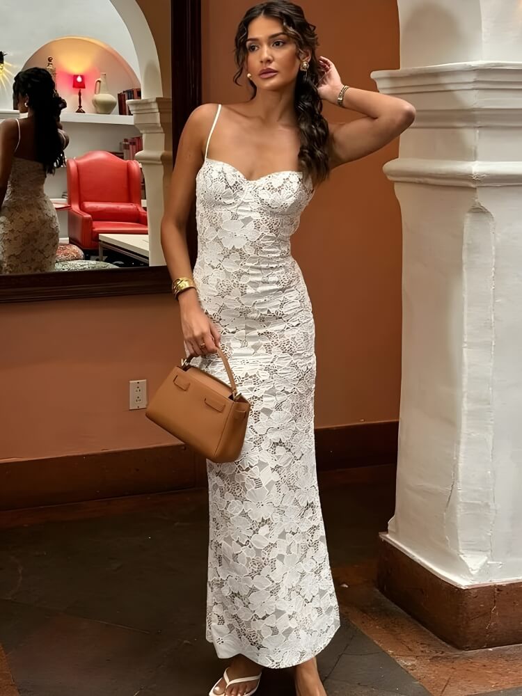 Lace Bodycon Midi Dress view 5 | MAUVSTUDIO®