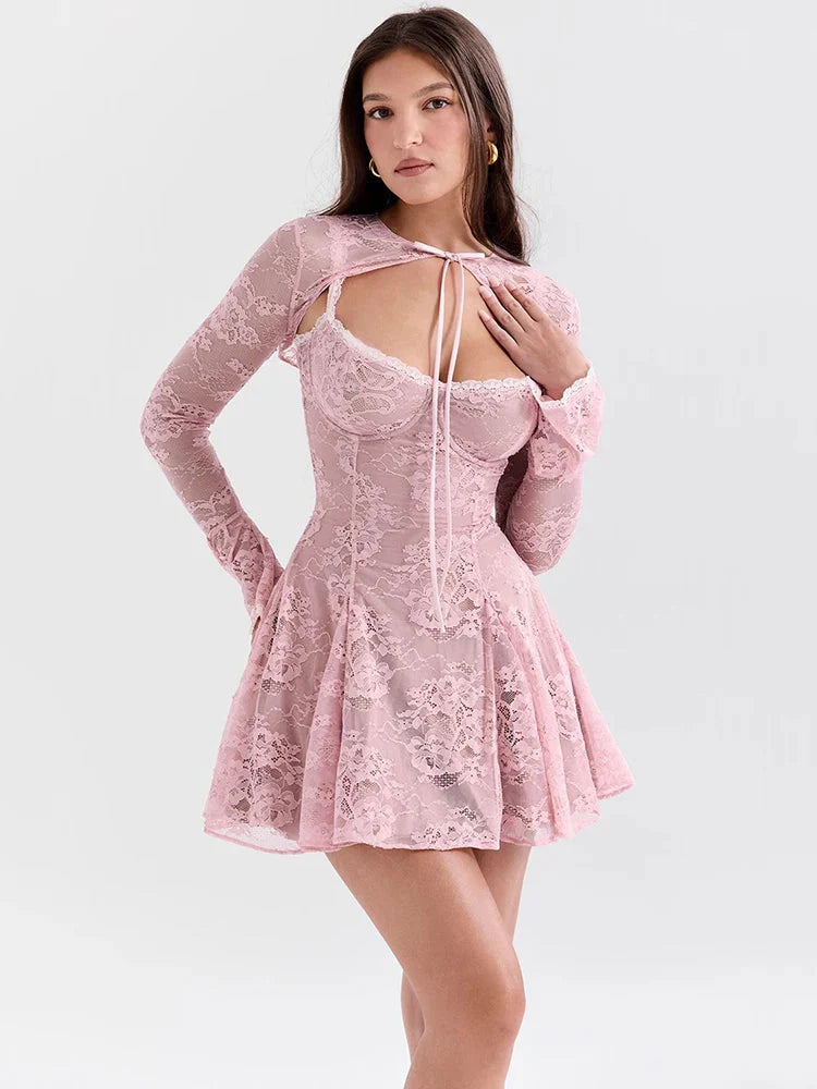 Lace Bolero Mini Dress view 3 | MAUVSTUDIO®