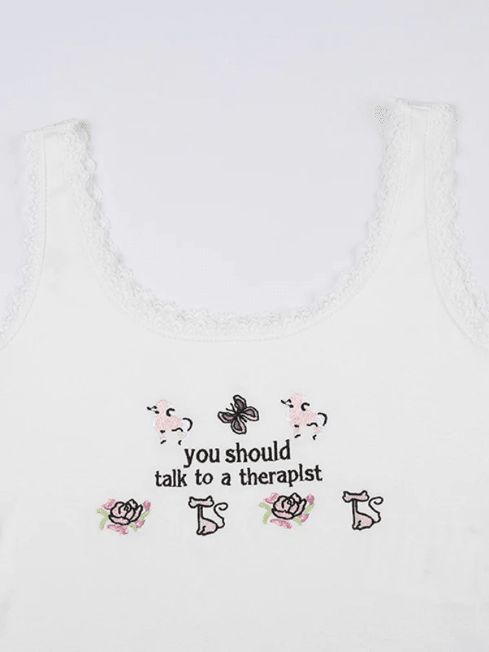 Lace Patch Embroidery Cropped Tank Top-Tank Tops-MAUV STUDIO-STREETWEAR-Y2K-CLOTHING