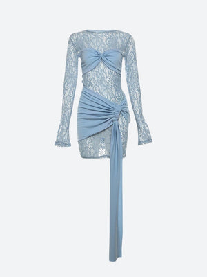 Lace Ruched Mini Dress view 5 | MAUVSTUDIO®
