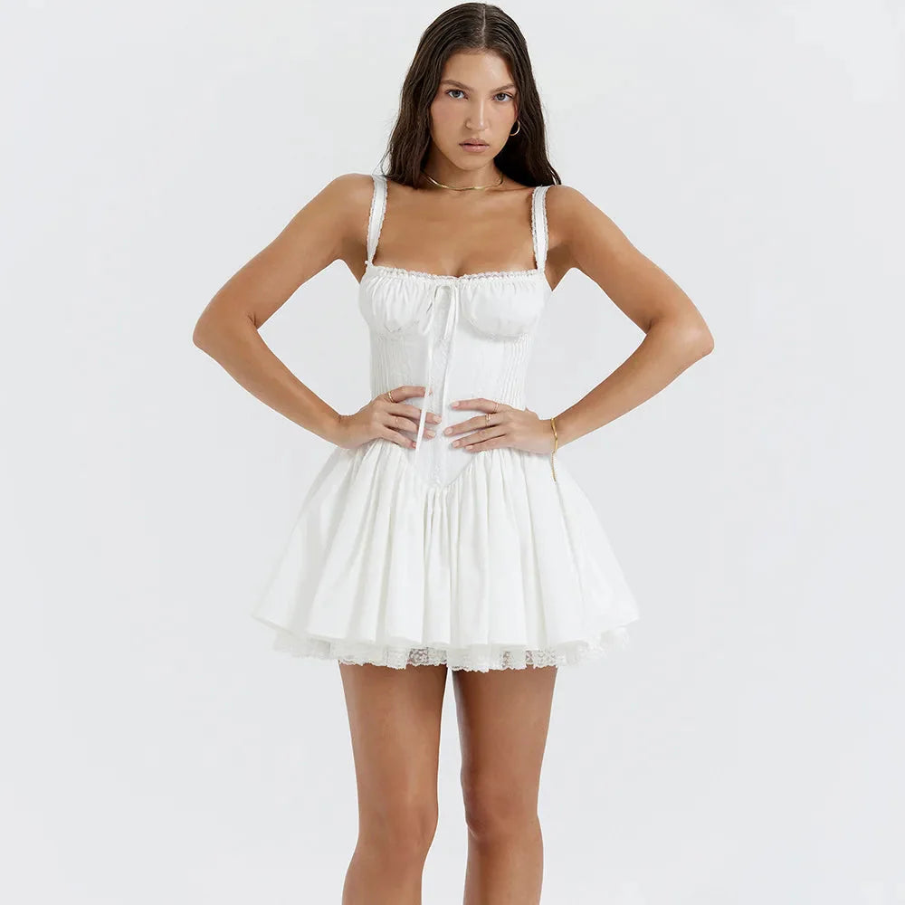 Lace Ruffled Corset Mini Dress-Mauv Studio