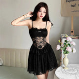 Lace Sheer Mini Dress view 8 | MAUVSTUDIO®