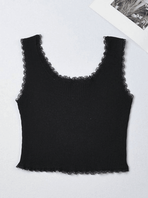 Lace Trim Crop Knit Tank Top-Tops&Tees-MAUV STUDIO-STREETWEAR-Y2K-CLOTHING