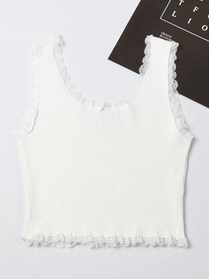 Lace Trim Crop Knit Tank Top-Tops&Tees-MAUV STUDIO-STREETWEAR-Y2K-CLOTHING