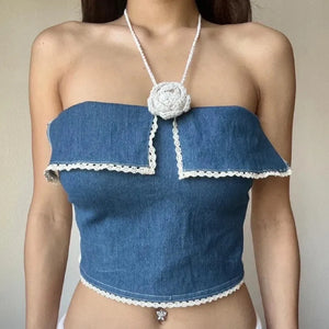 Lace Trim Denim Tube Top – MAUVSTUDIO®