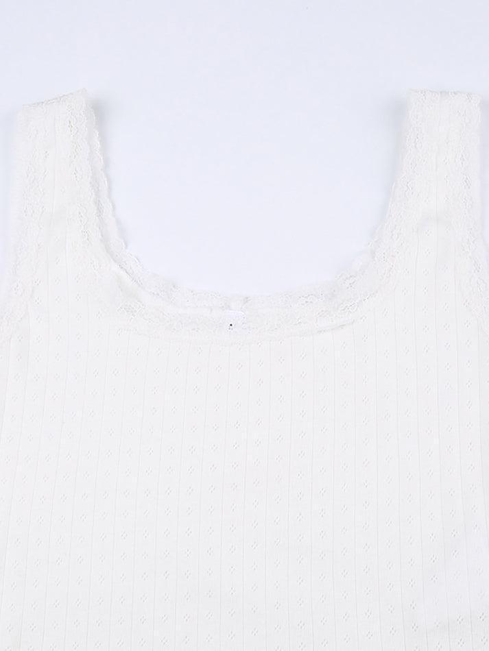 Lace Trim White Cropped Tank Top-Tops&Tees-MAUV STUDIO-STREETWEAR-Y2K-CLOTHING