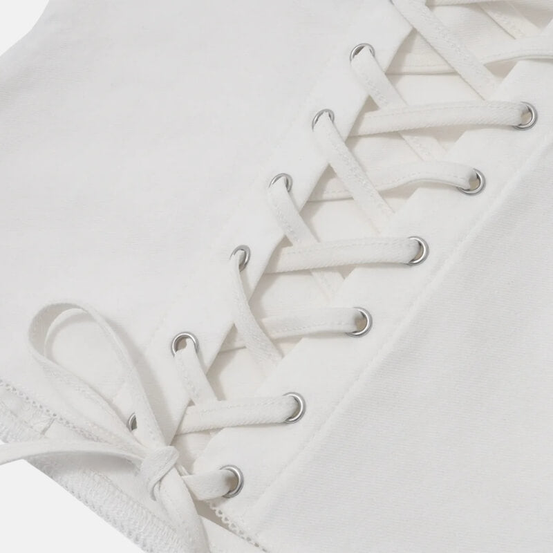 Lace Up Corset Cami Top with lace trim, Y2K corset styled with low rise bottoms