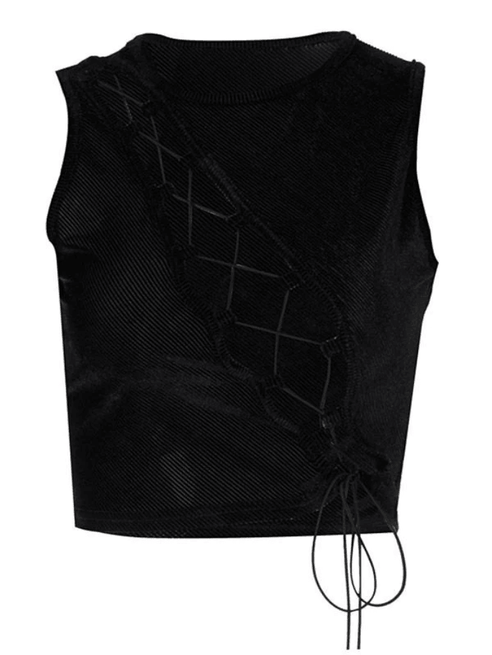 Lace Up Cutout Crop Tank Top-Tops&Tees-MAUV STUDIO-STREETWEAR-Y2K-CLOTHING