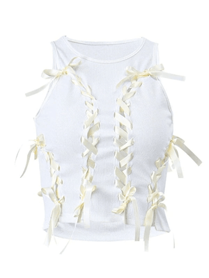 Lace Up Ribbed Cropped Tank Top-Tank Tops-MAUV STUDIO-STREETWEAR-Y2K-CLOTHING
