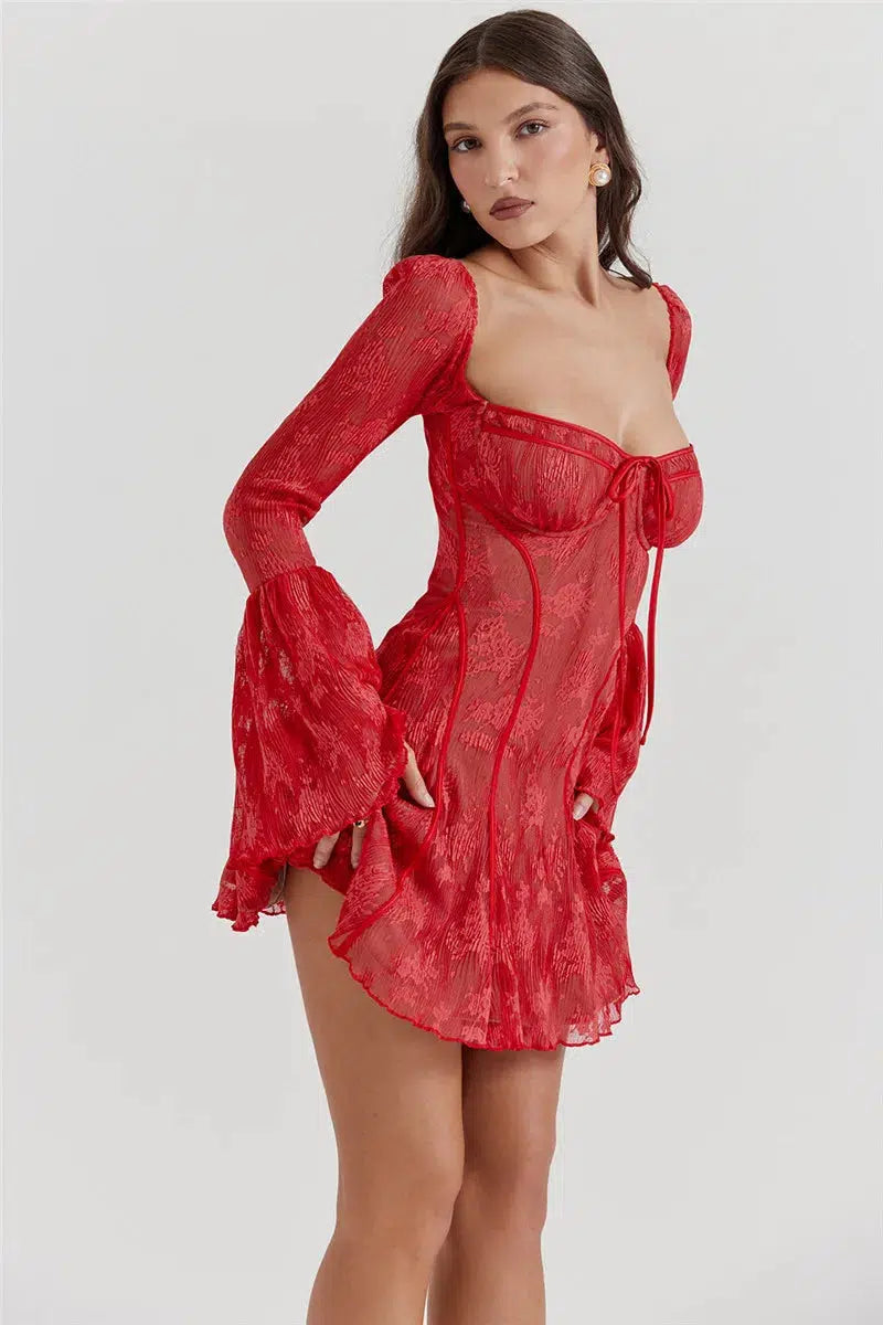 Lace Wired Cups Plunge Neck Mini Dress MAUVSTUDIO Lace Wired Cups Plunge Neck Mini Dress MAUVSTUDIO