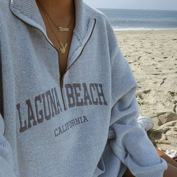 Laguna Beach Zip Up Sweatshirt-Sweaters-MAUV STUDIO-STREETWEAR-Y2K-CLOTHING
