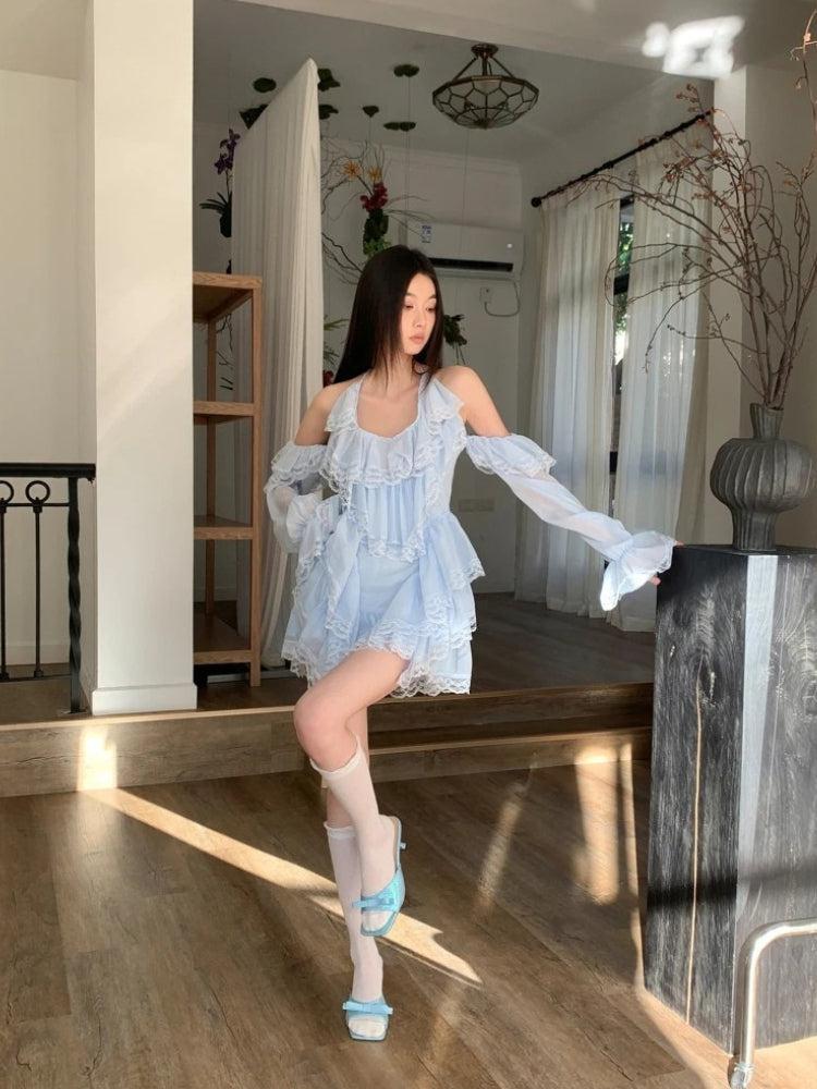 Layered Ruffled Mini Dress view 6 | MAUVSTUDIO®
