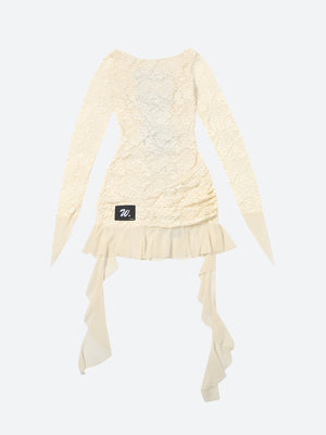 Lemon Lace Backless Mini Dress view 3 | MAUVSTUDIO®