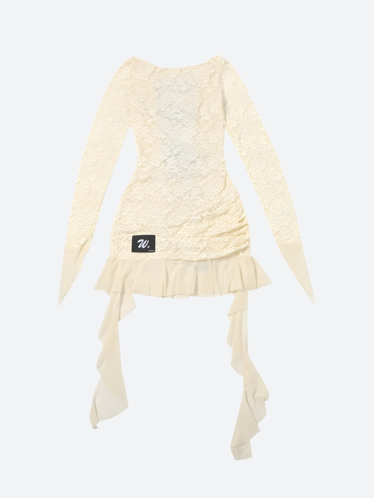 Lemon Lace Backless Mini Dress view 3 | MAUVSTUDIO®